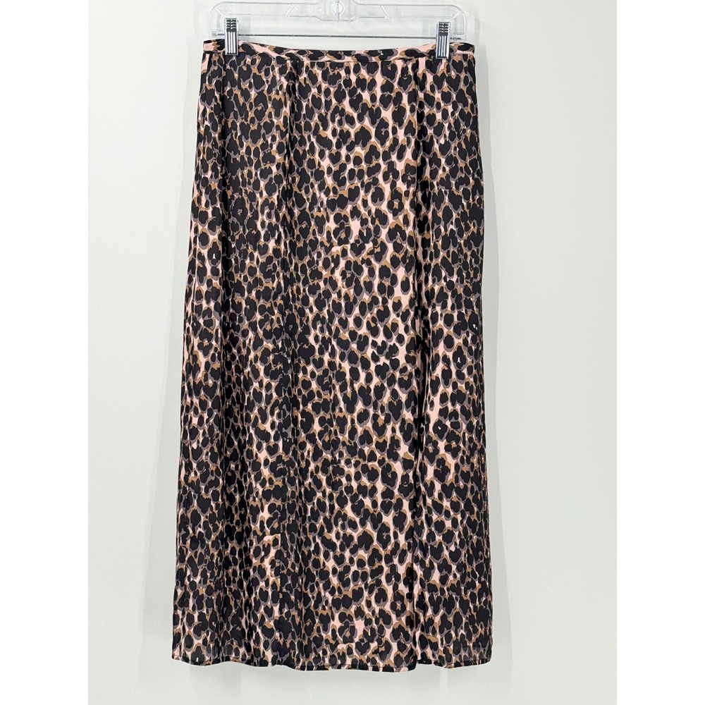 PAIGE Delfina Leopard Print Midi Slip Skirt Womens Sz 10 chic office feminine